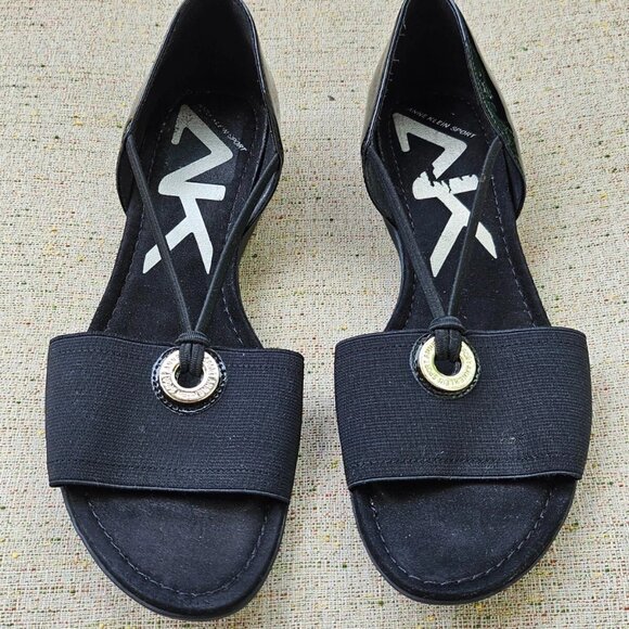 Anne Klein Women Sandal Sport Black Shoes Canvas/Patent Leather Size 9.5M - Picture 2 of 11
